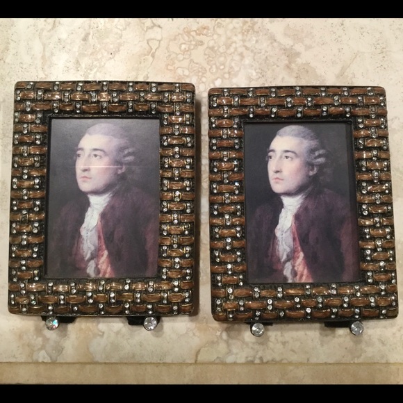Pair of Enamel and crystal frames 4 1/2” x 3 1/2”